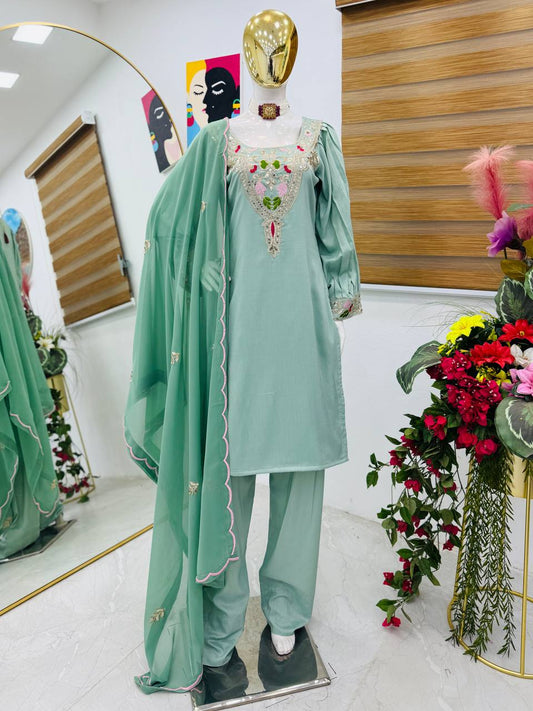 Gorgeous Sequence Work Sky Blue Color Palazzo Suit