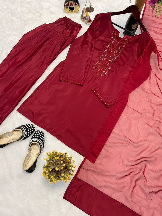 Wonderful Sequence Work Red Color Patial Suit
