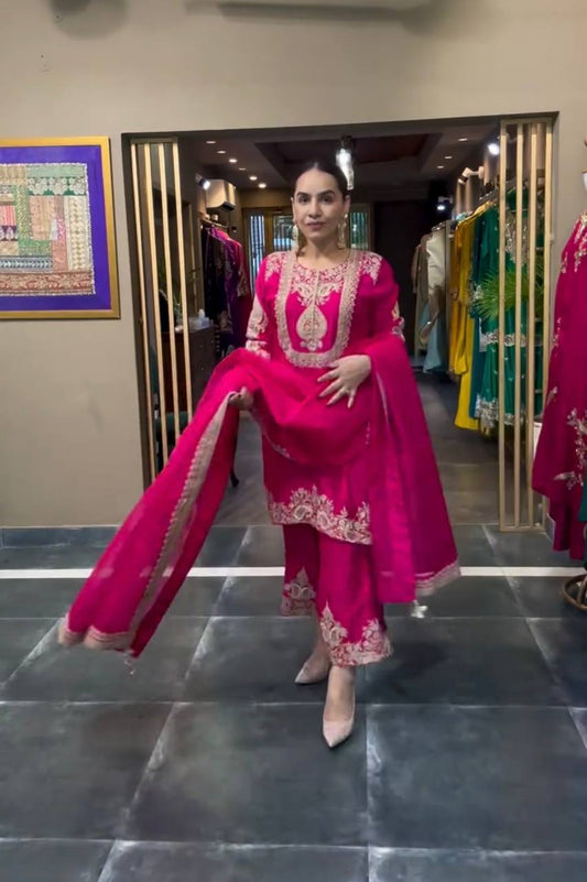 Adorable Embroidery Work Pink Color Salwar Suit