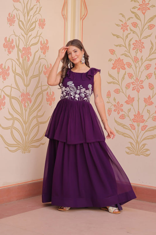 Attractive Embroidered Work Purple Color Gown