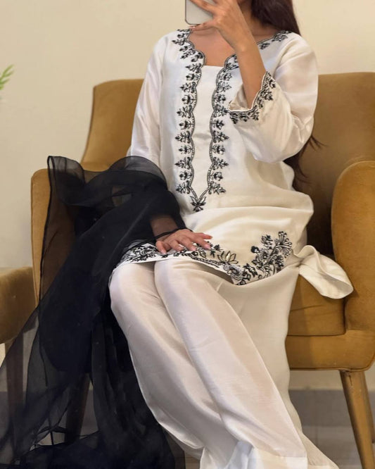 Wonderful Sequence Work White Color Patiala Suit