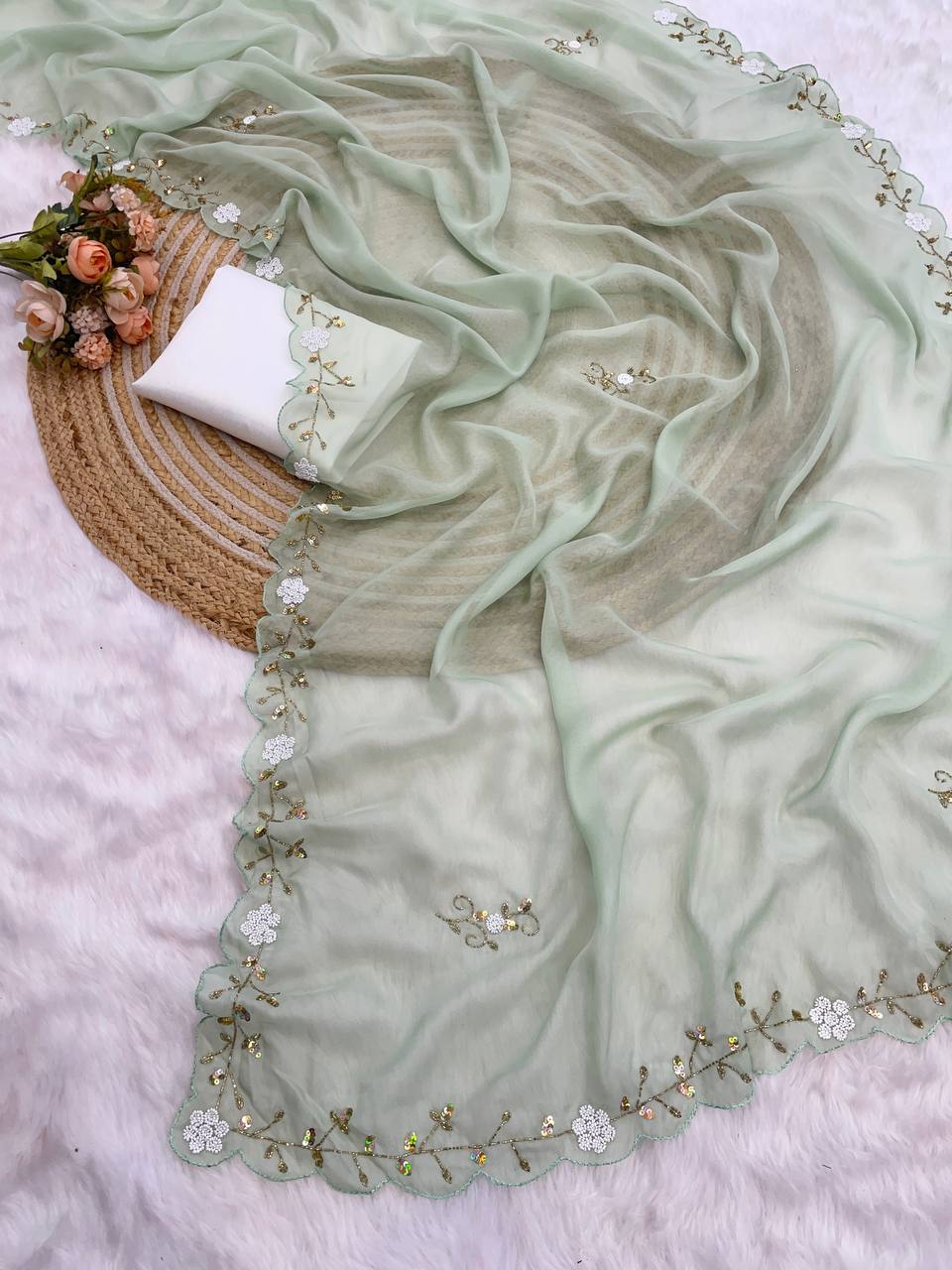 Fantastic Beglory Silk Pista Color Saree