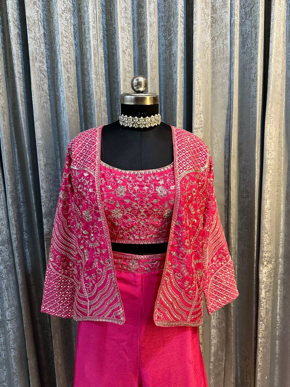 Designer Heavy Work Pink Color Palazzo Suit With Koti