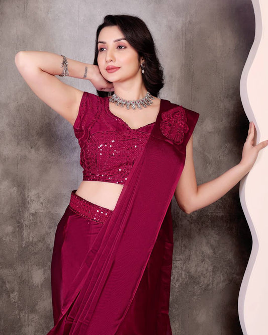 Adorable Marron Color Ready To Wear Saree