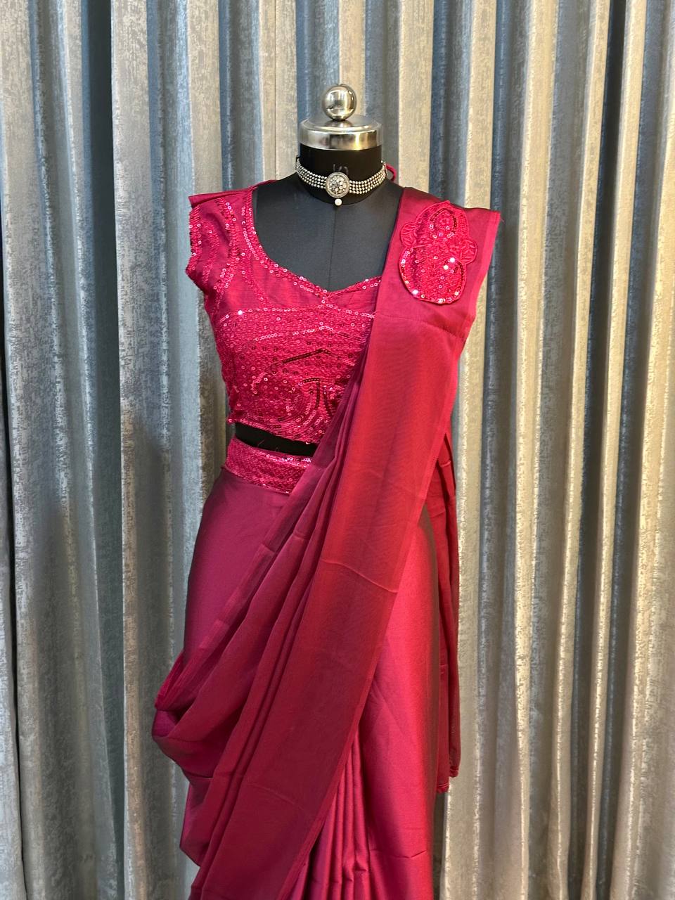 Adorable Marron Color Ready To Wear Saree