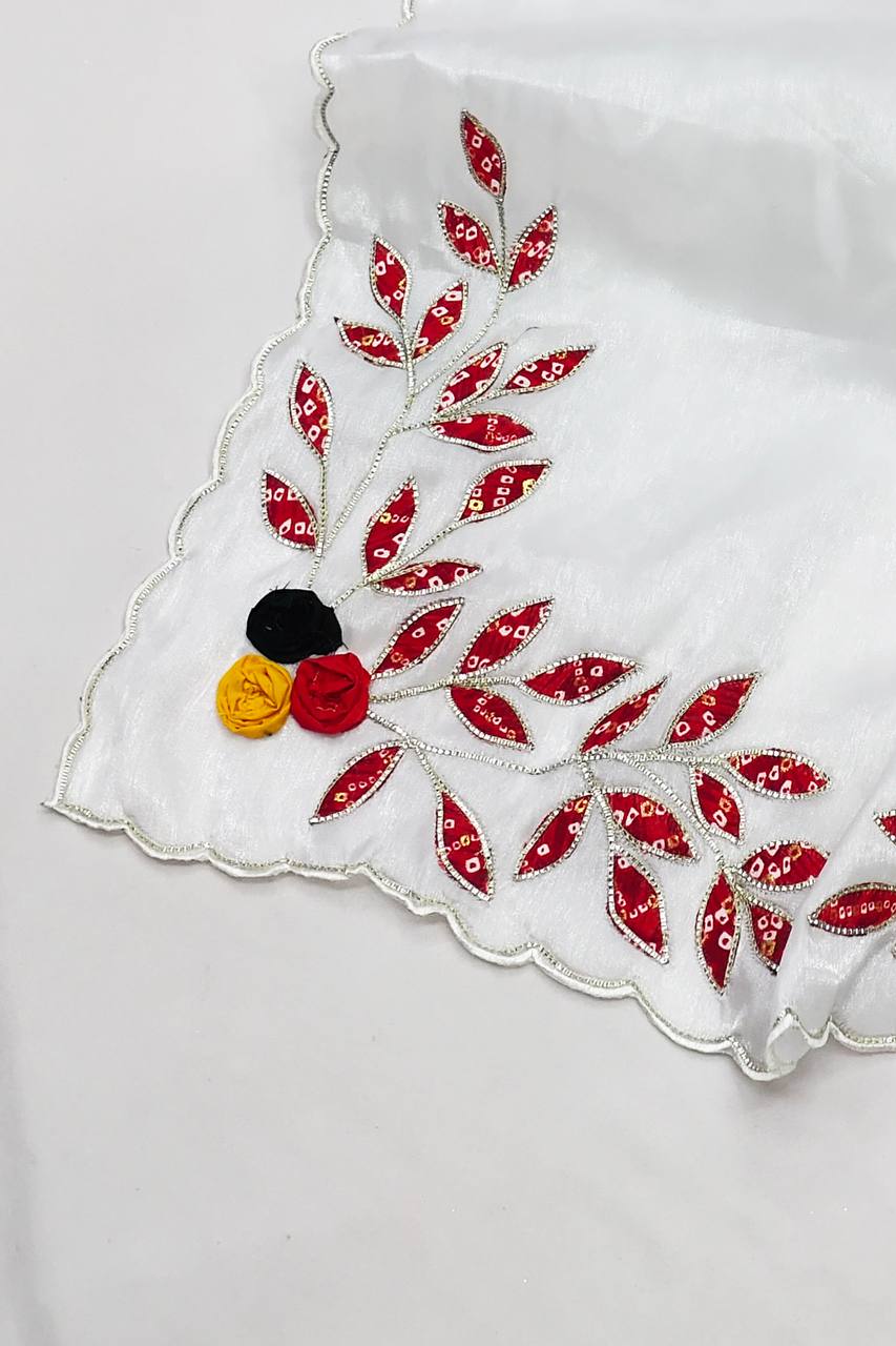 Stunning Bandhani Print White Color Saree