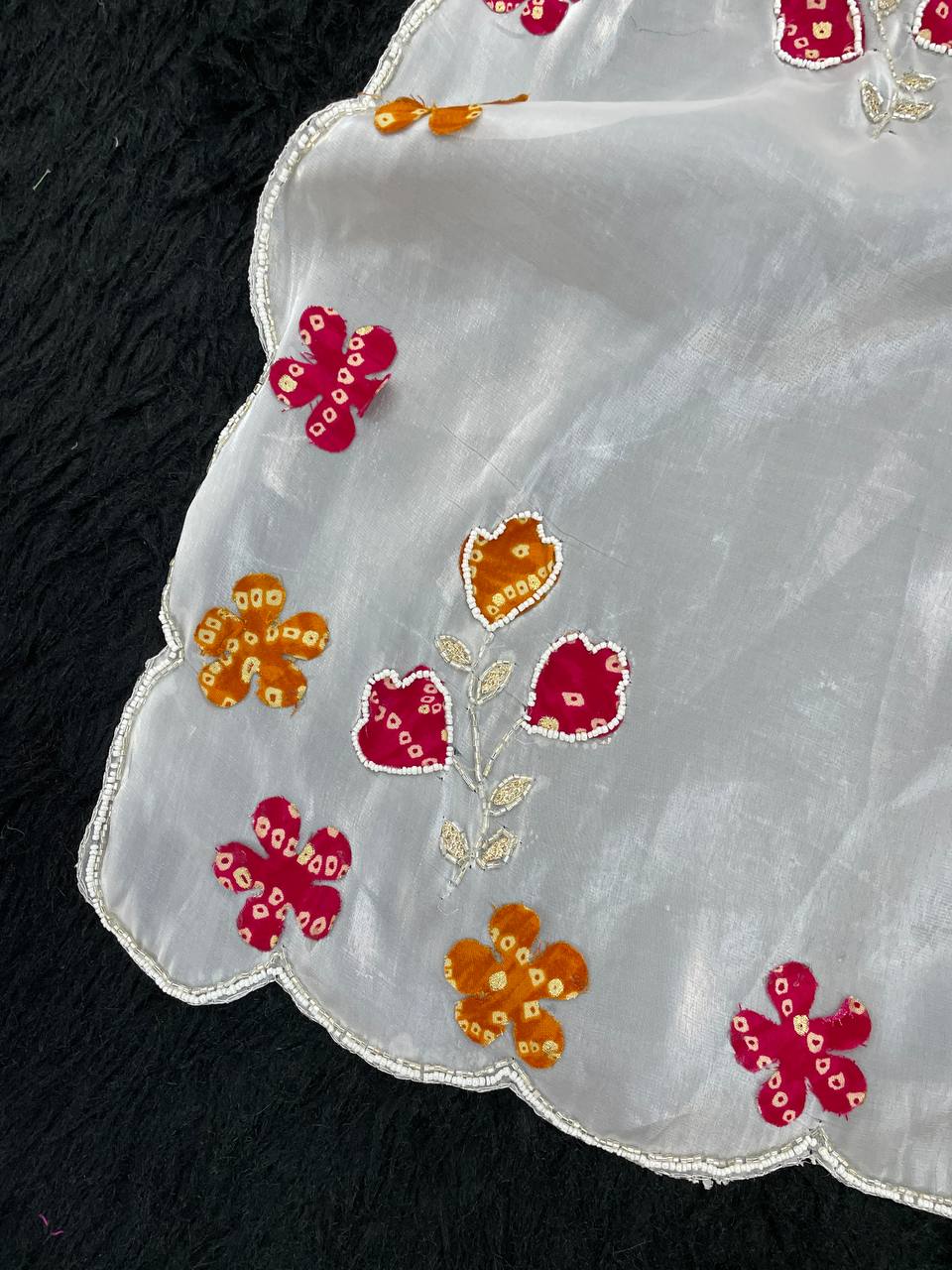 Flattering Flowers Work White Color Silk Saree