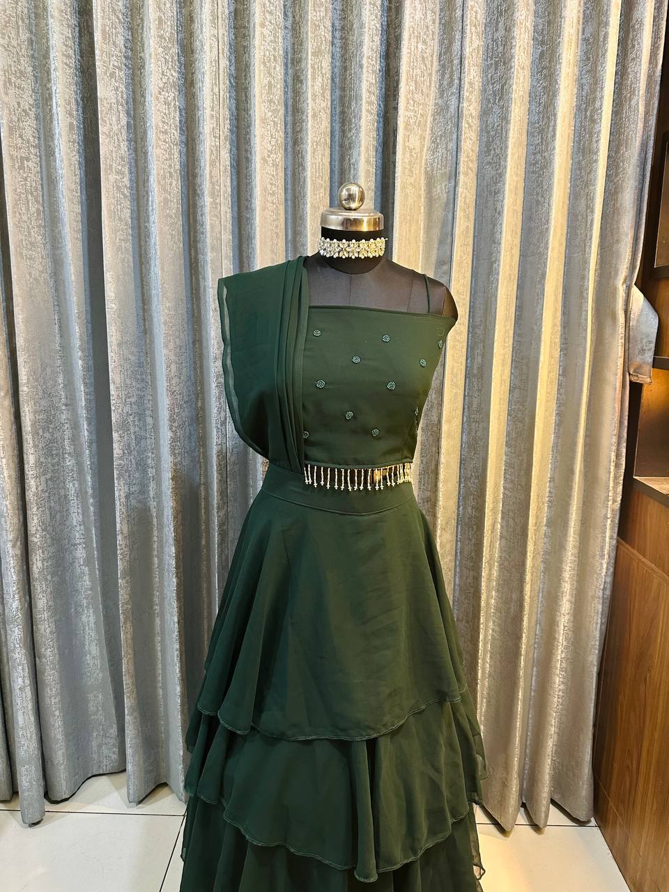 Occasion Wear Georgette Green Color Draped Lehenga Choli