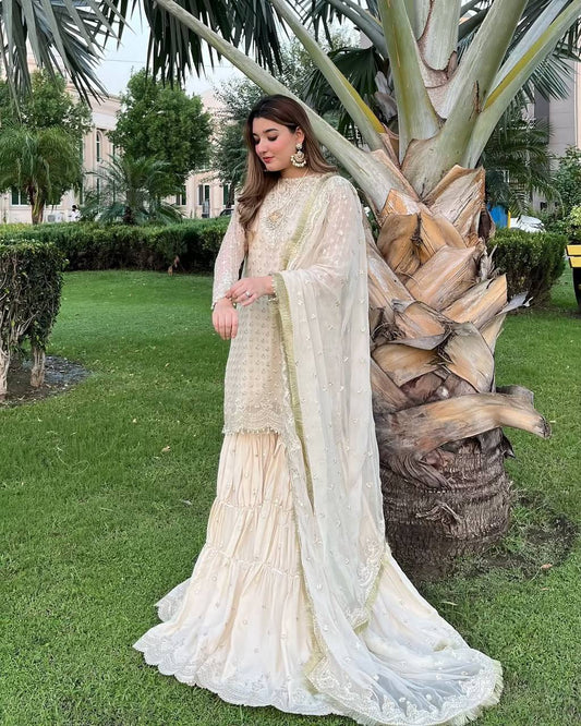 Innovative Sequence Work Off White Color Sharara Suit