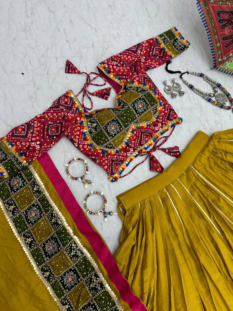 Stunning Mehndi Color Navratri Special Lehenga Choli