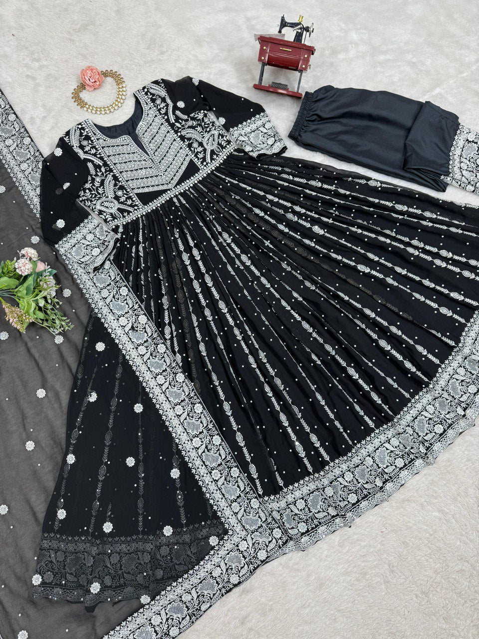 Traditional Wear Sequence Work Black Color Gown With Dupatta