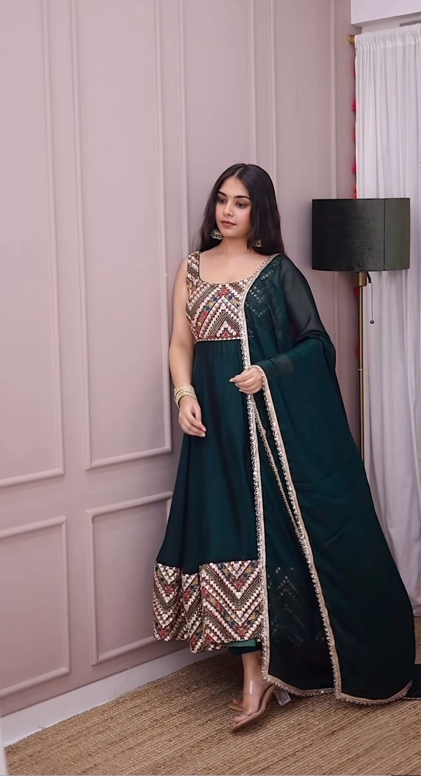 Wonderful Sequence Work Green Color Gown