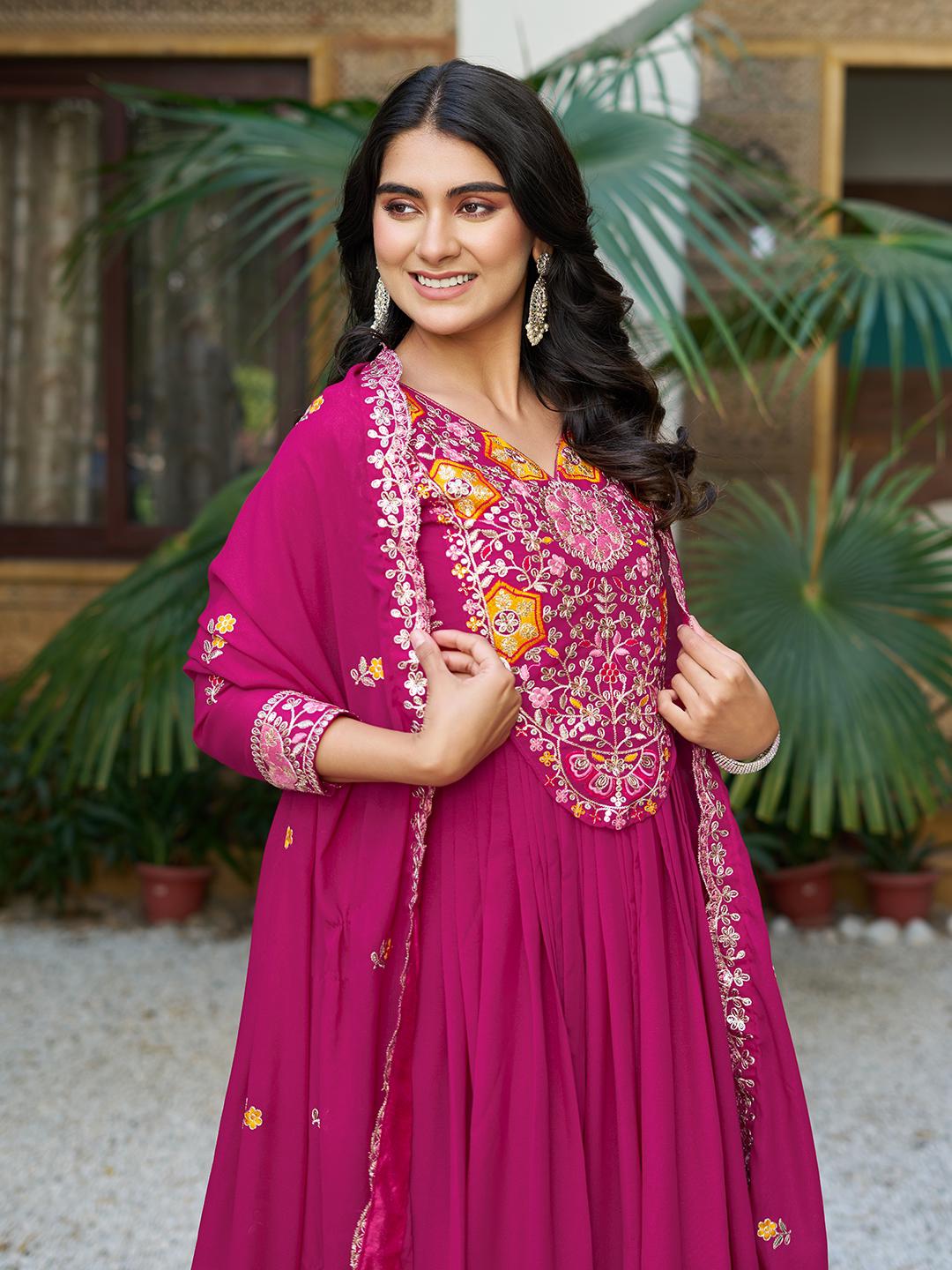 Awesome Sequence Work Pink Color Gown