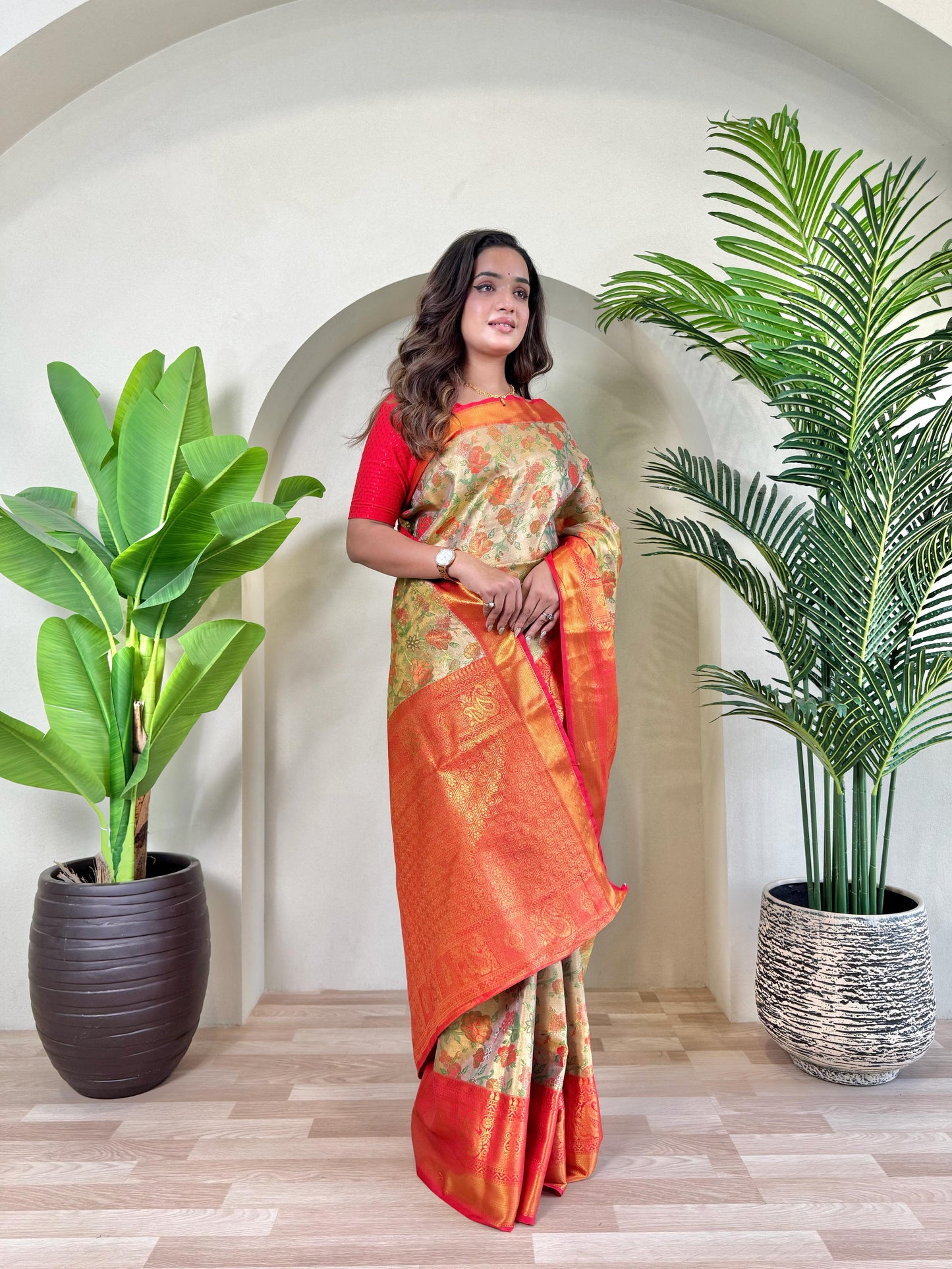 Demanding Kanchipuram Orange Color Saree