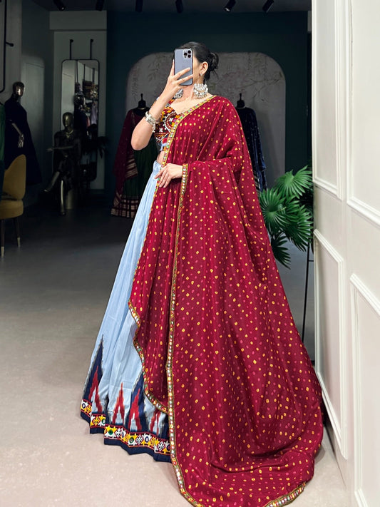 Garba Special Dola Silk Sky Color Lehenga Choli