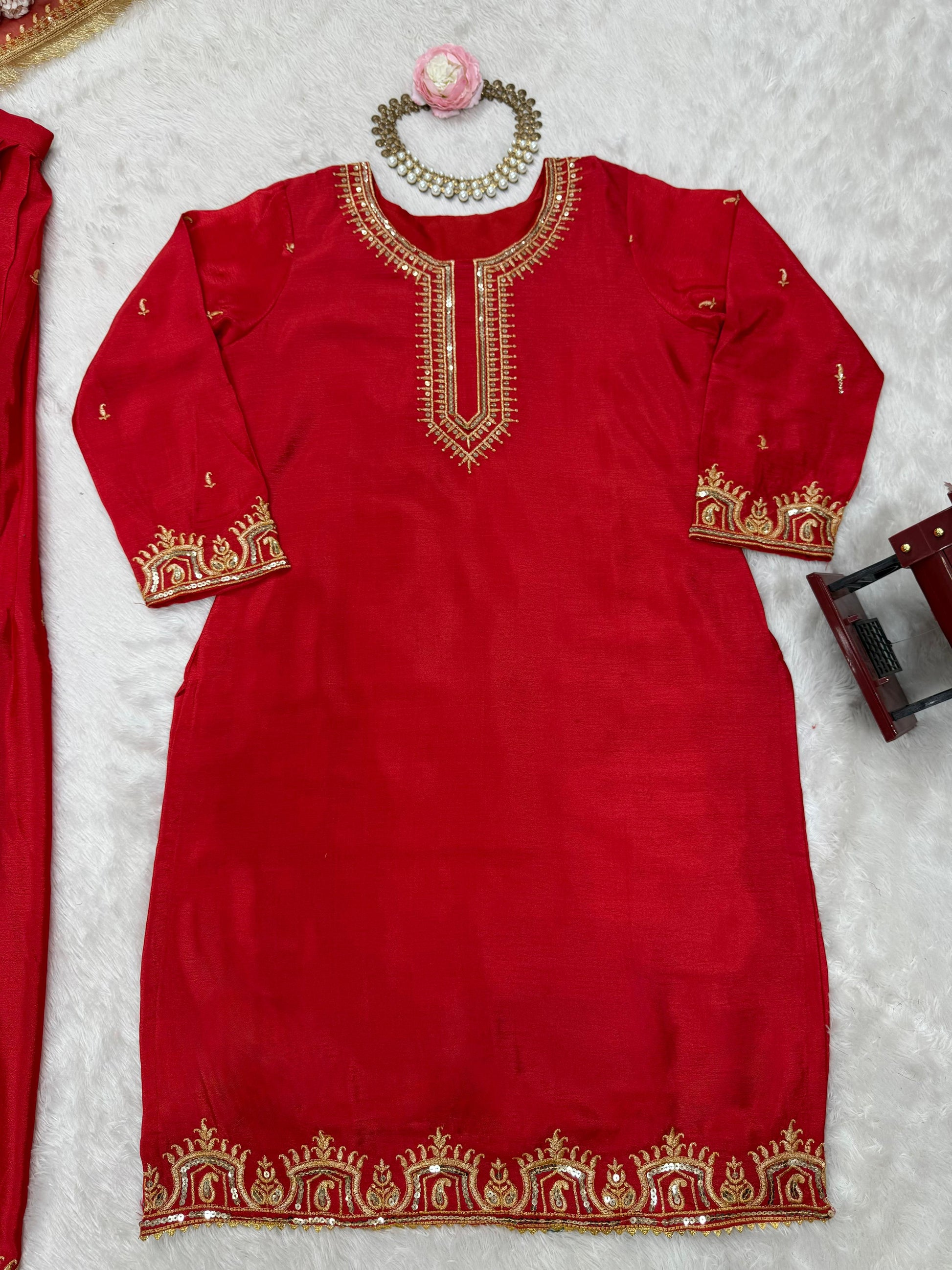 Designer Heavy Work Red Color Top With Lehenga