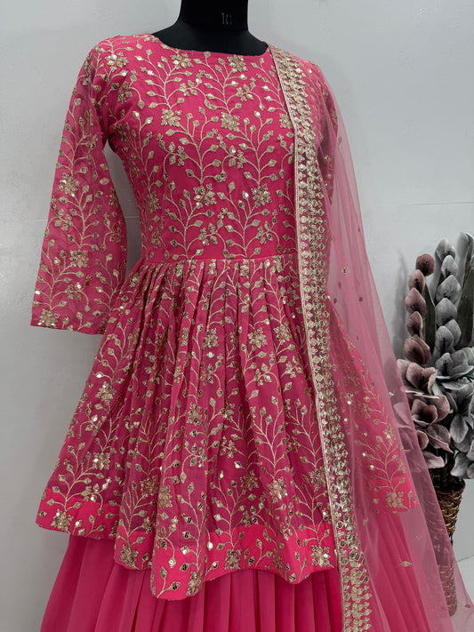 Wedding Wear Heavy Work Pink Color Top With Lehenga