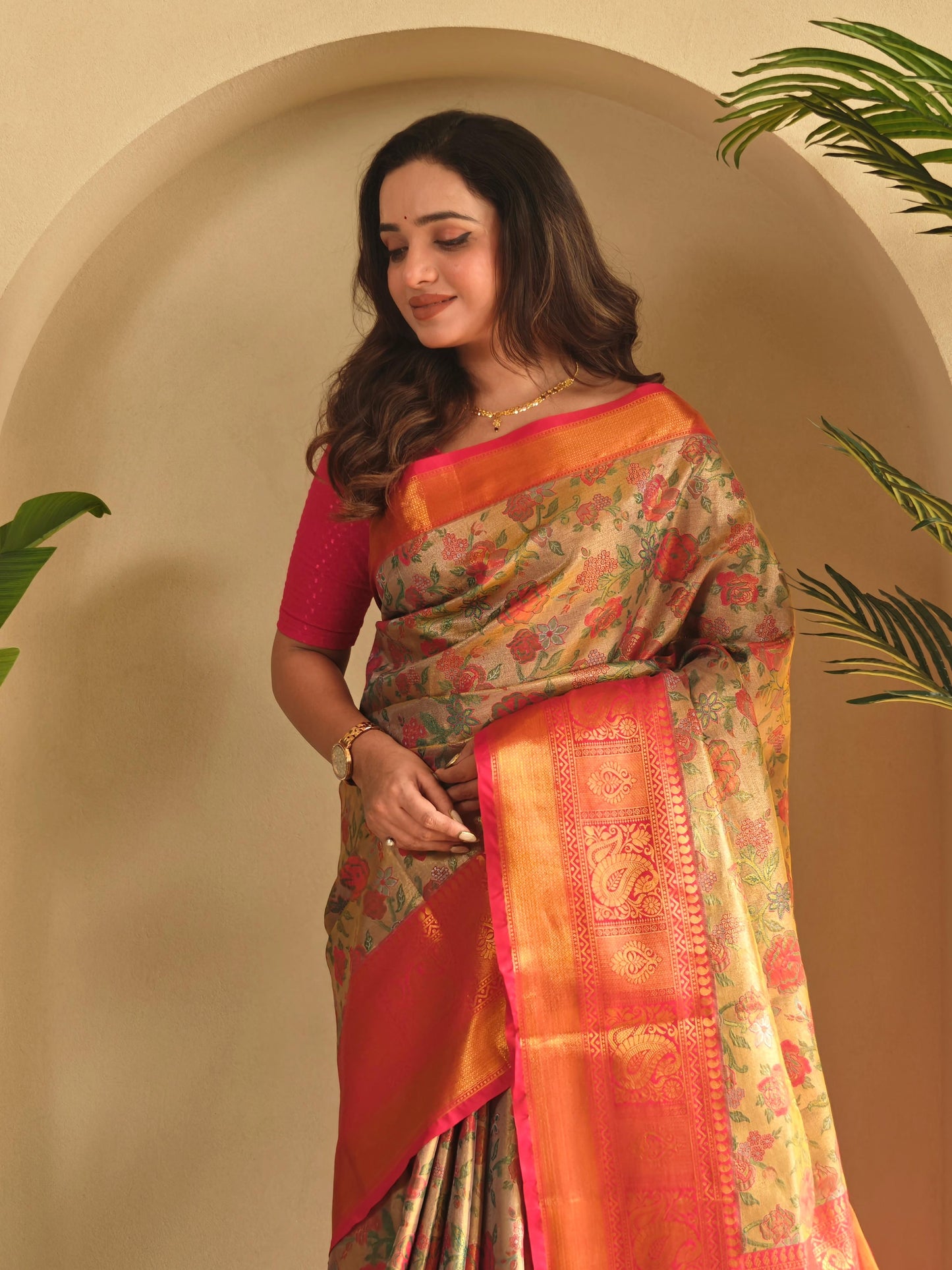 Demanding Kanchipuram Orange Color Saree