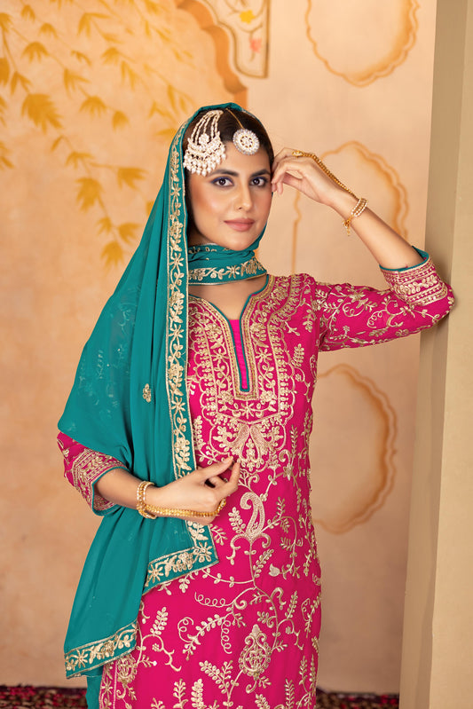 Good Looking Heavy Work Pink Color Palazzo Suit