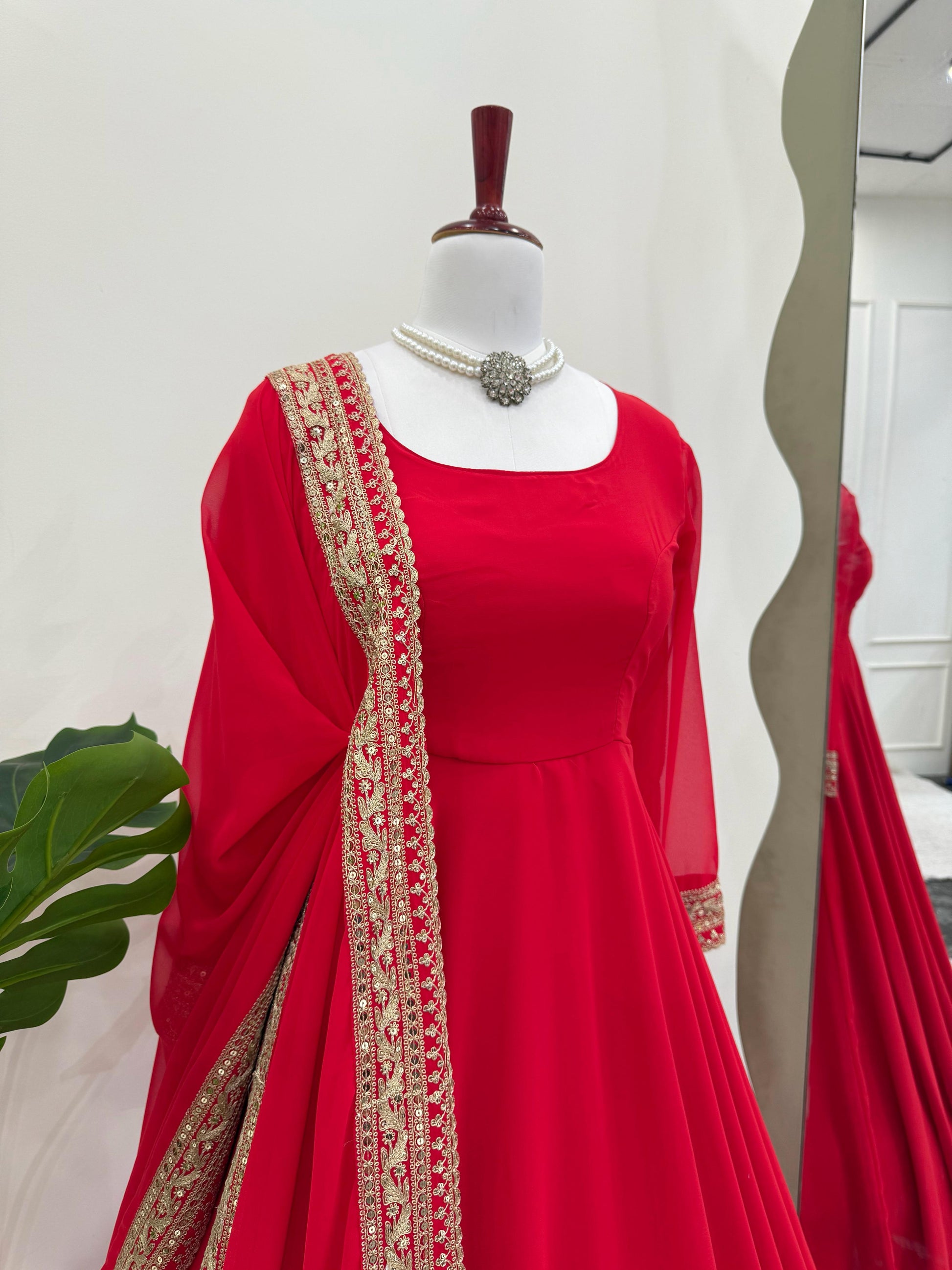 Attractive Georgette Red Color Anarkali Gown