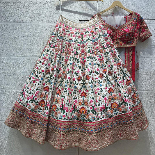 Latest White Color Embroidery Work Party Wear Lehenga Choli