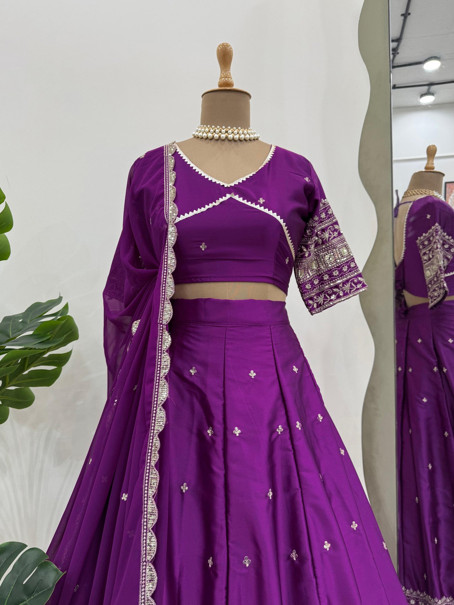 Satin Silk Sequence Work Purple Color Lehenga Choli
