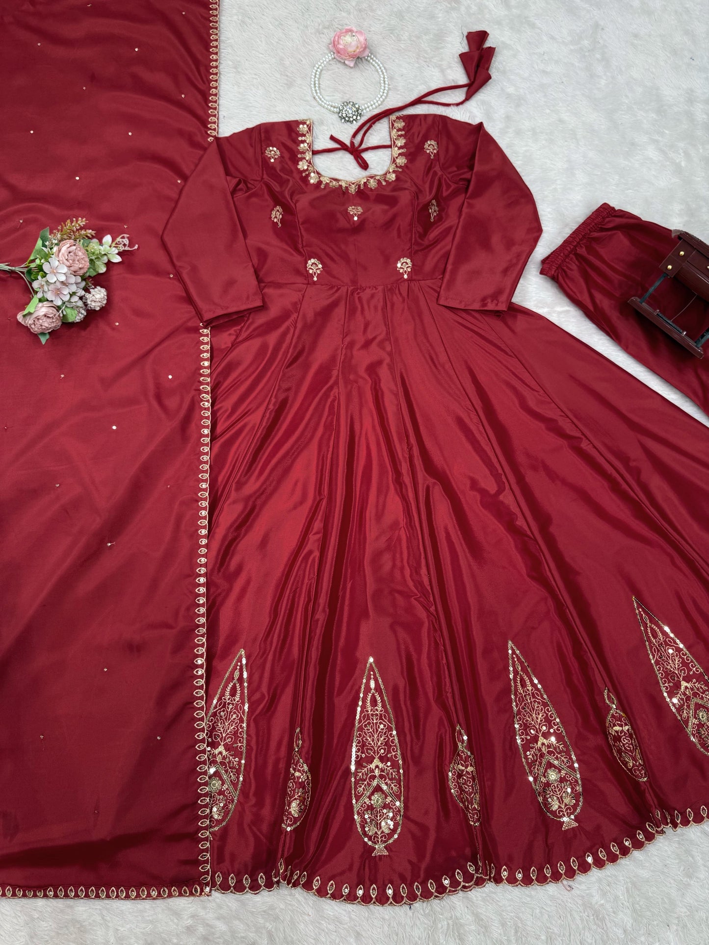 Fabulous Sequence Work Red Color Anarkali Gown