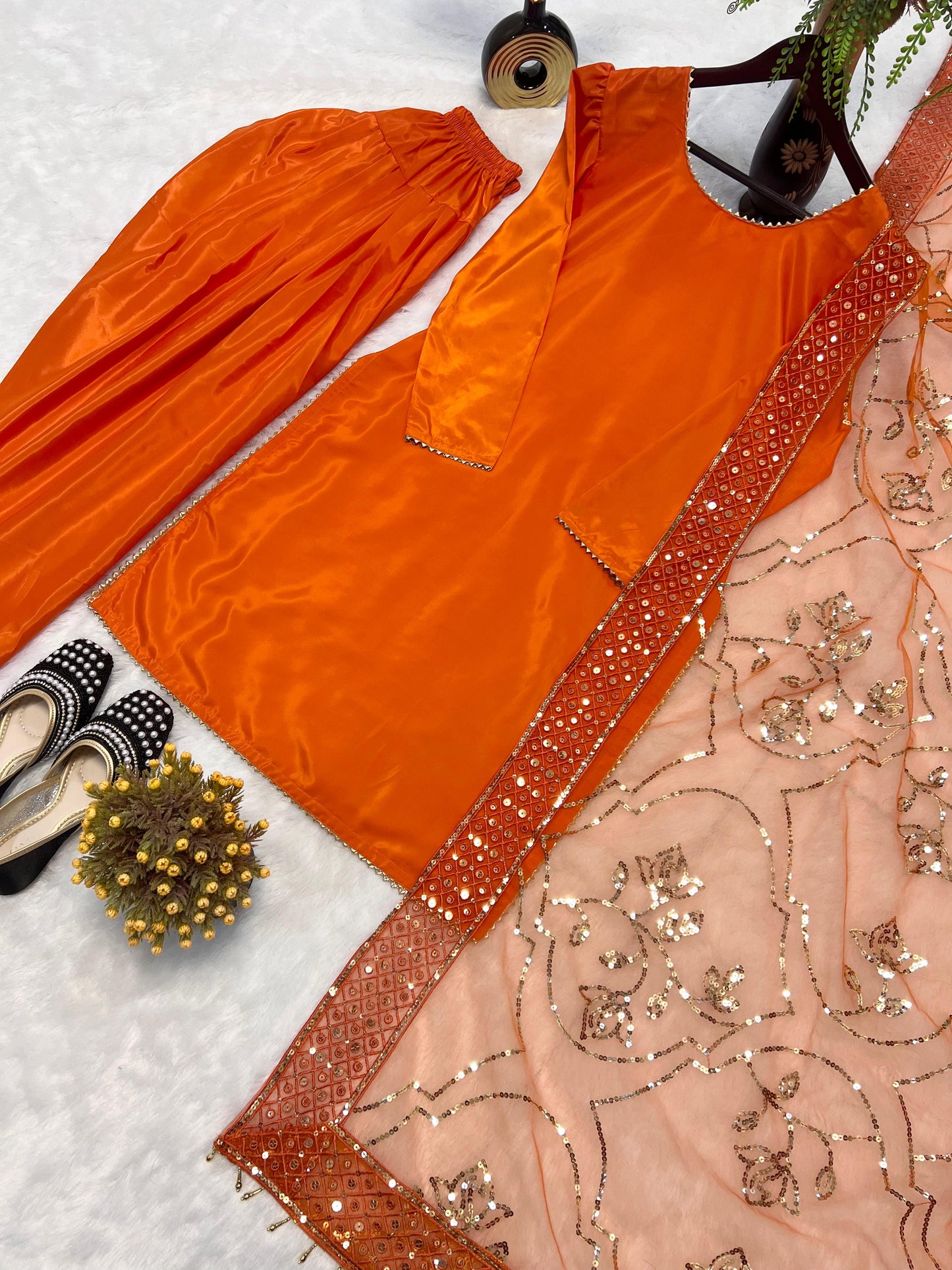 Gorgeous Orange Color Farshi Salwar Suit