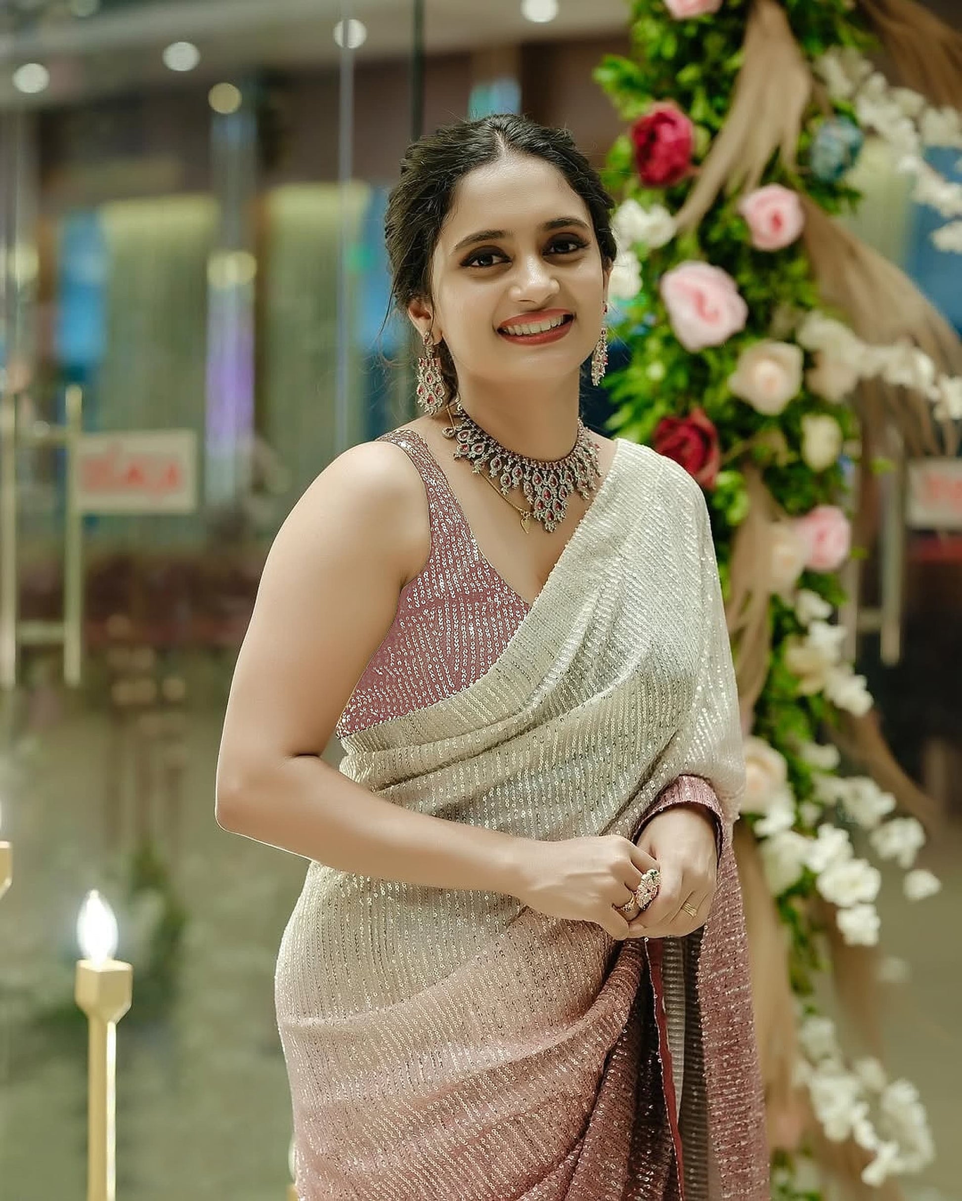 Stylish Sequence Work Double Shaded Saree