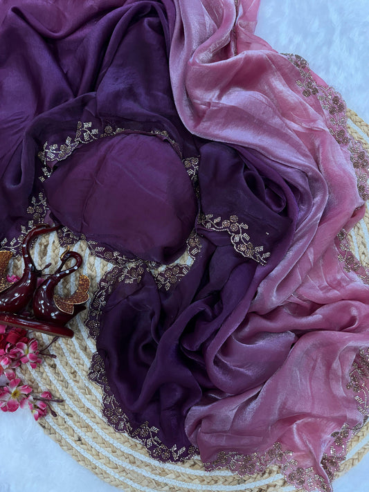 Double Shaded Lavender And Purple Color Silk Saree