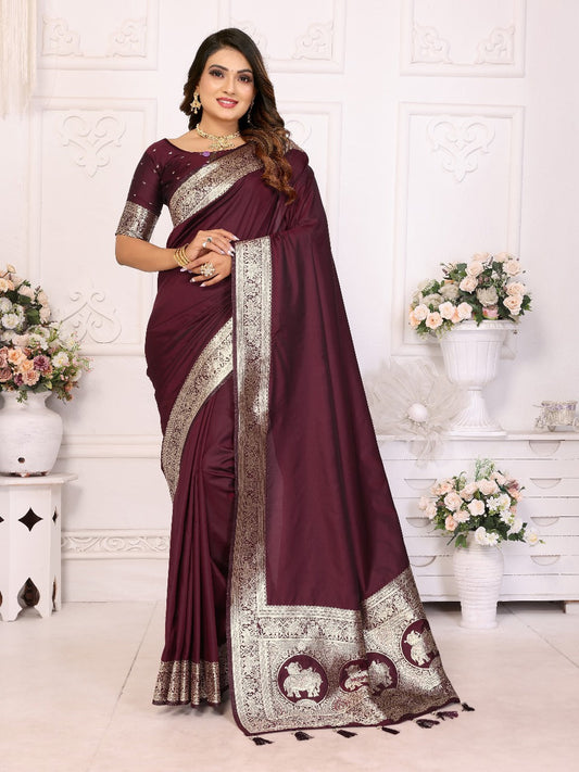 Imposing Banarasi Silk Maroon Color Saree