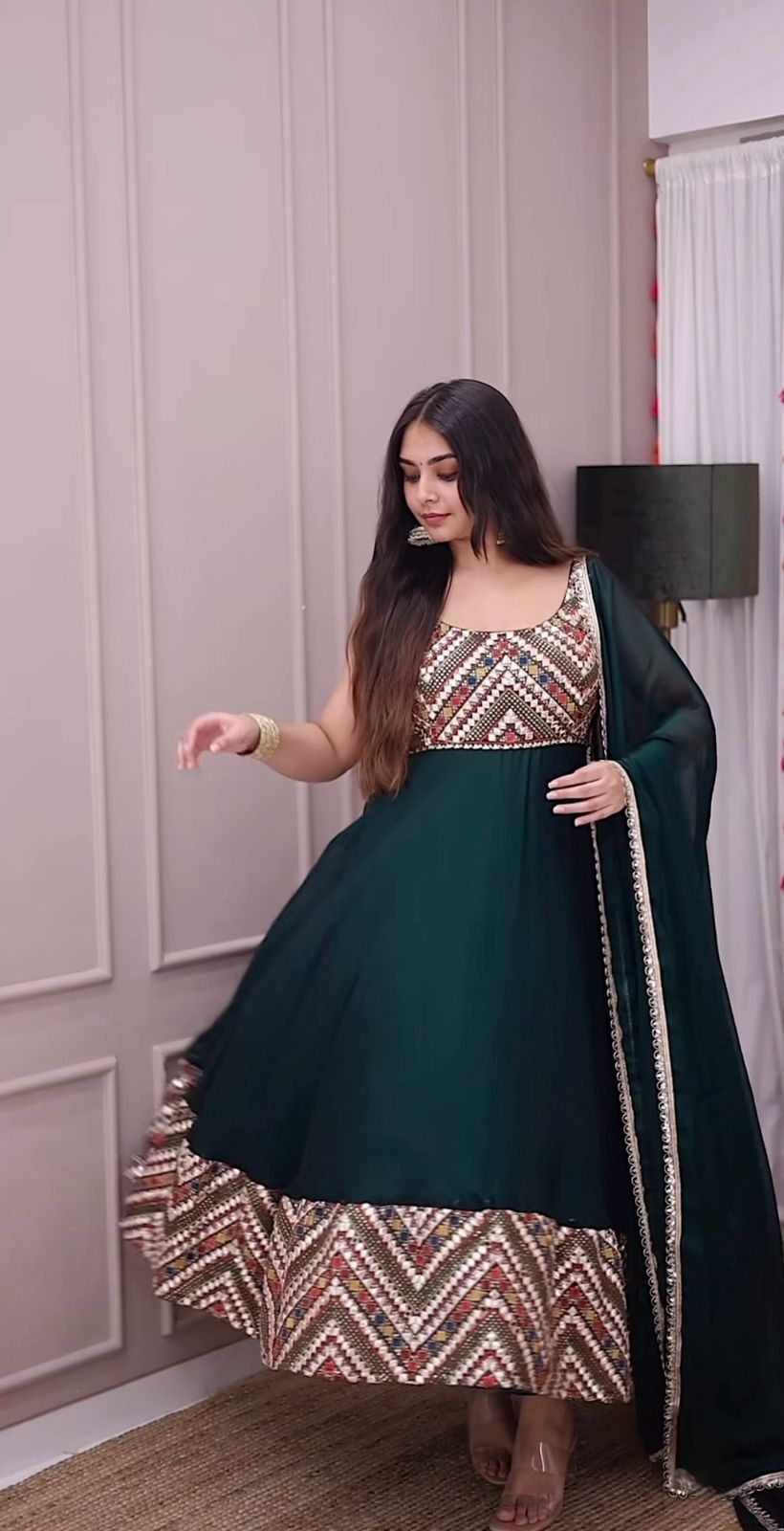 Wonderful Sequence Work Green Color Gown