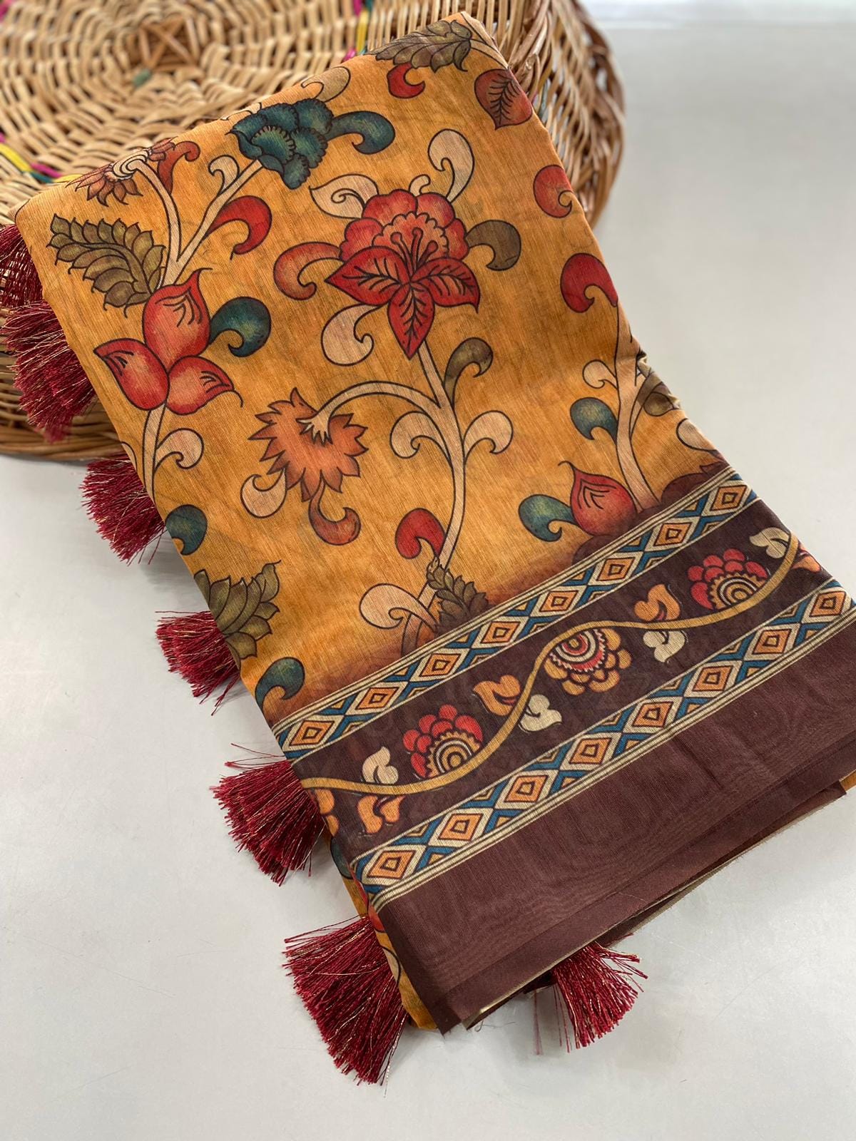 Presenting Digital Print Mustard Color Saree