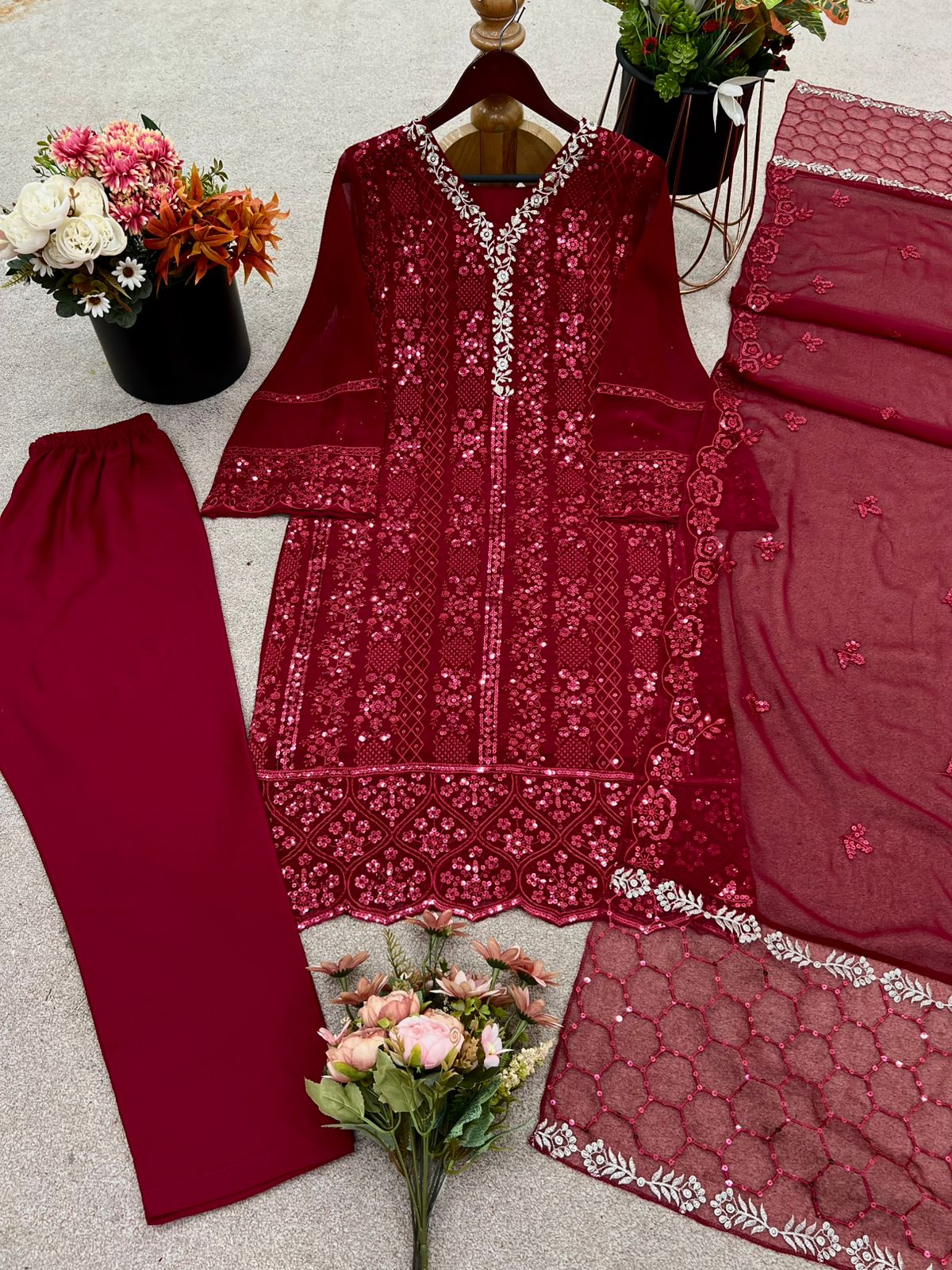 Mesmerizing Sequence Work Maroon Color Salwar Suit