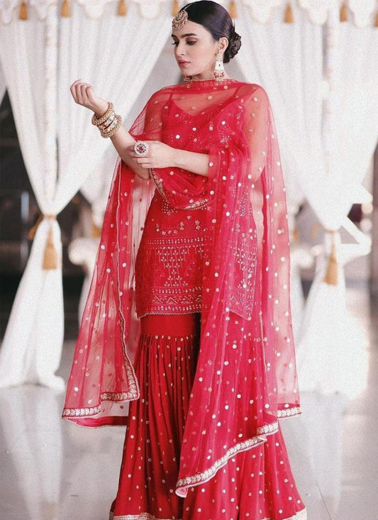 RED-VERMILLION-GEROGETTE-NET-DUPPTA-SHARARA