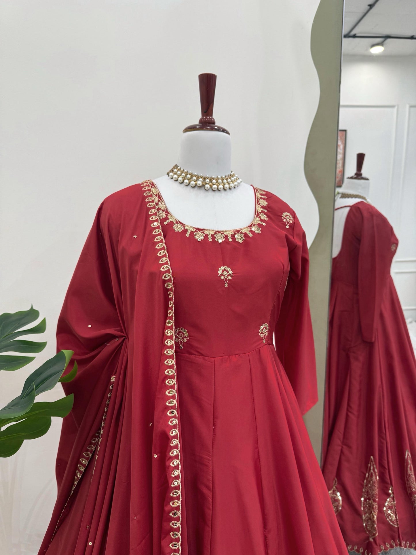 Fabulous Sequence Work Red Color Anarkali Gown