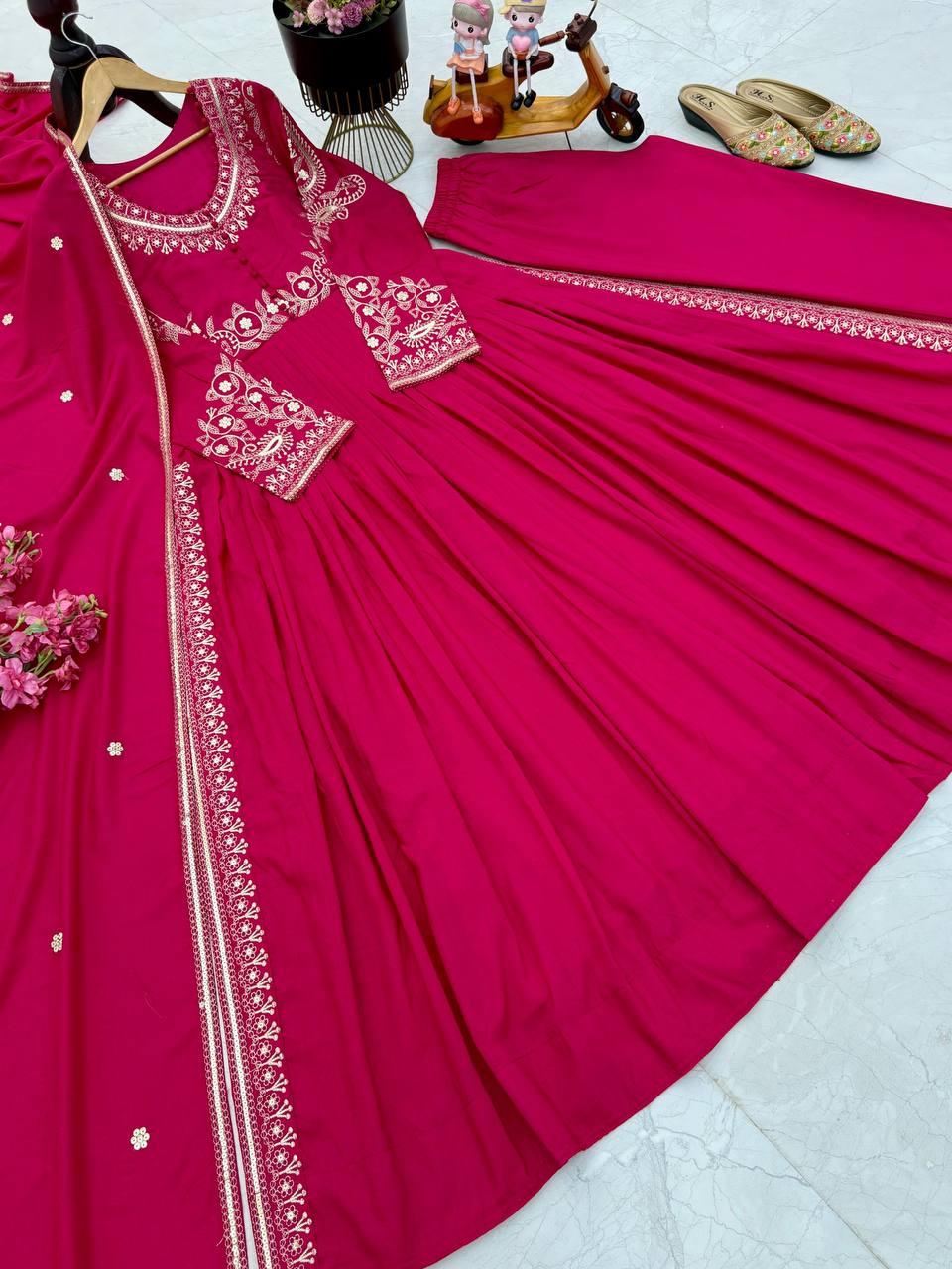 Roman Silk Sequence Work Pink Color Gown With Dupatta