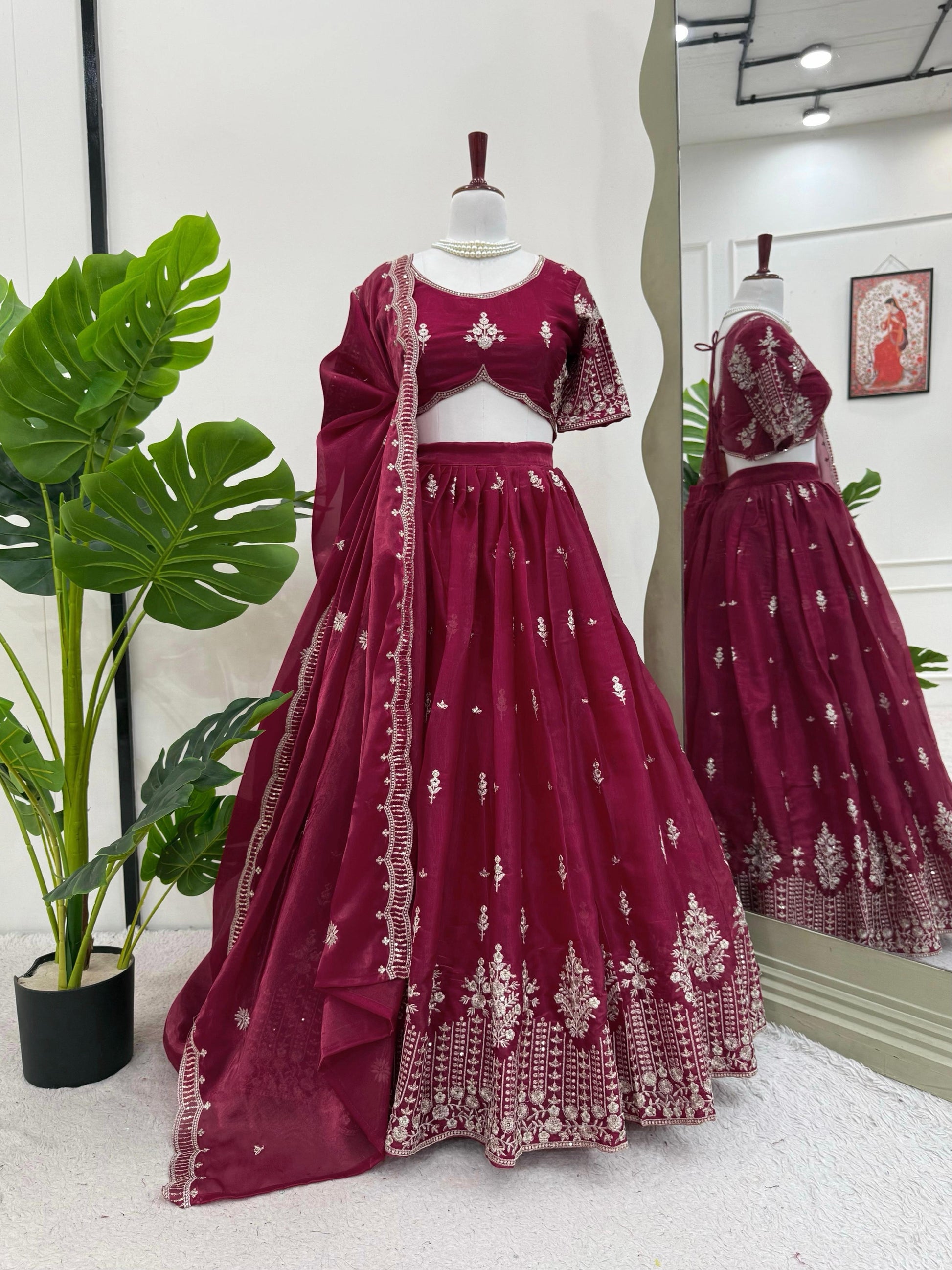 Function Wear Heavy Work Maroon Color Lehenga Choli