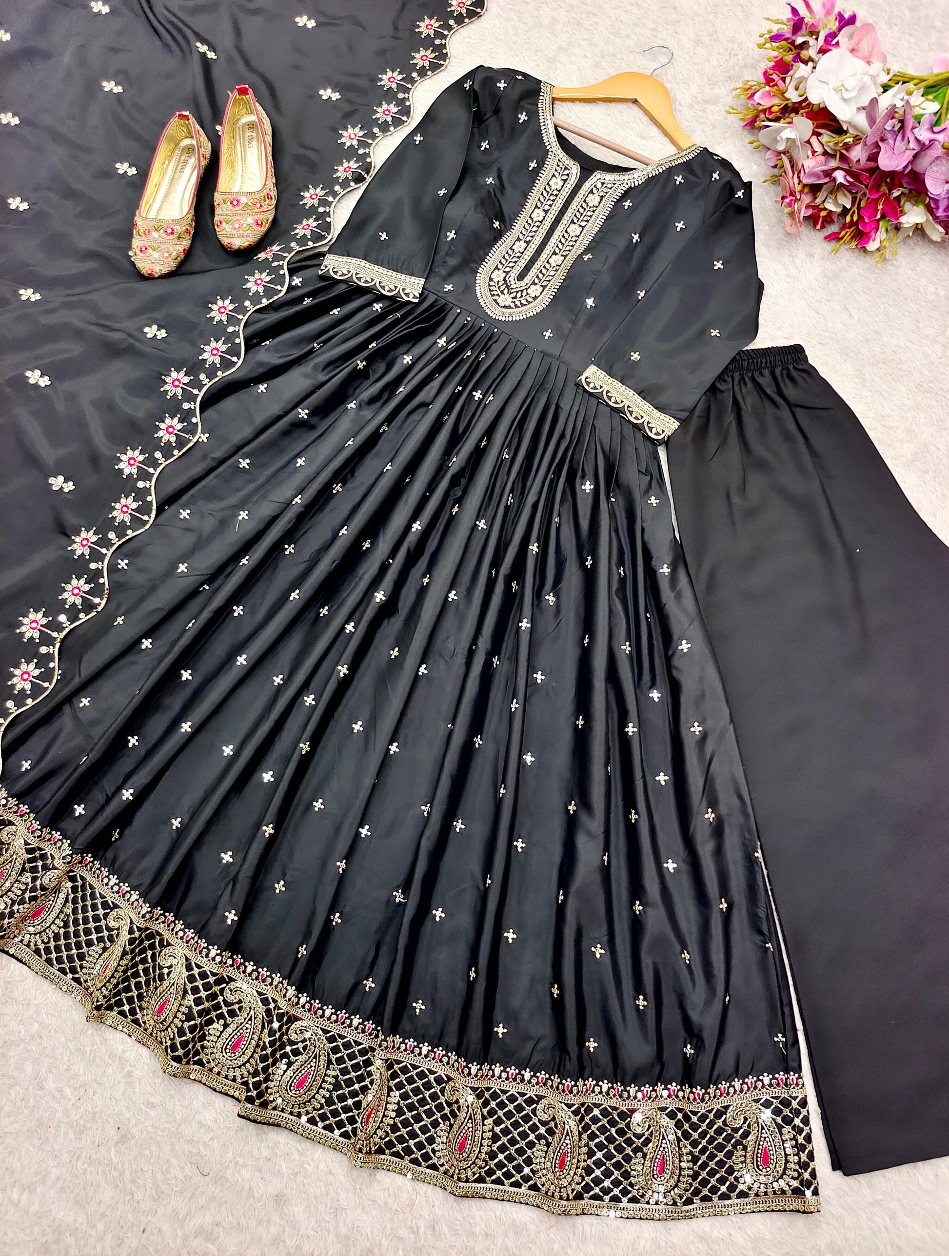 Outstanding Sequence Work Black Color Gown