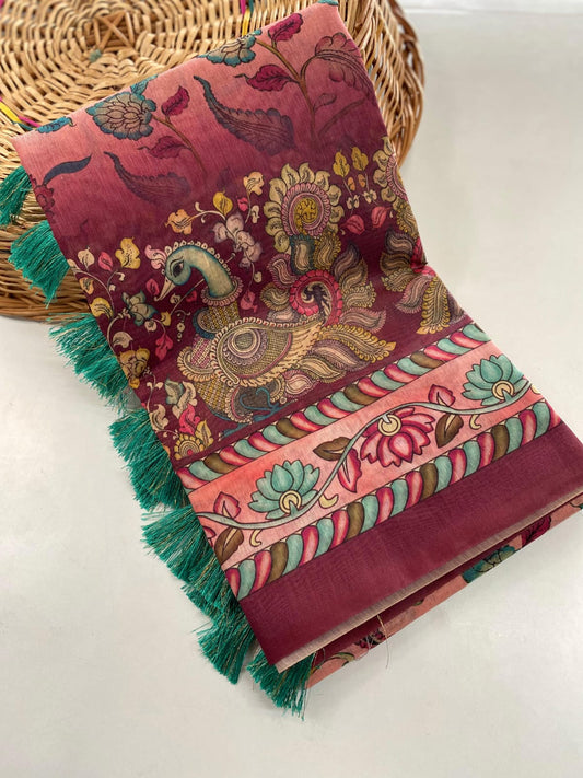 Presenting Digital Print Maroon Color Saree