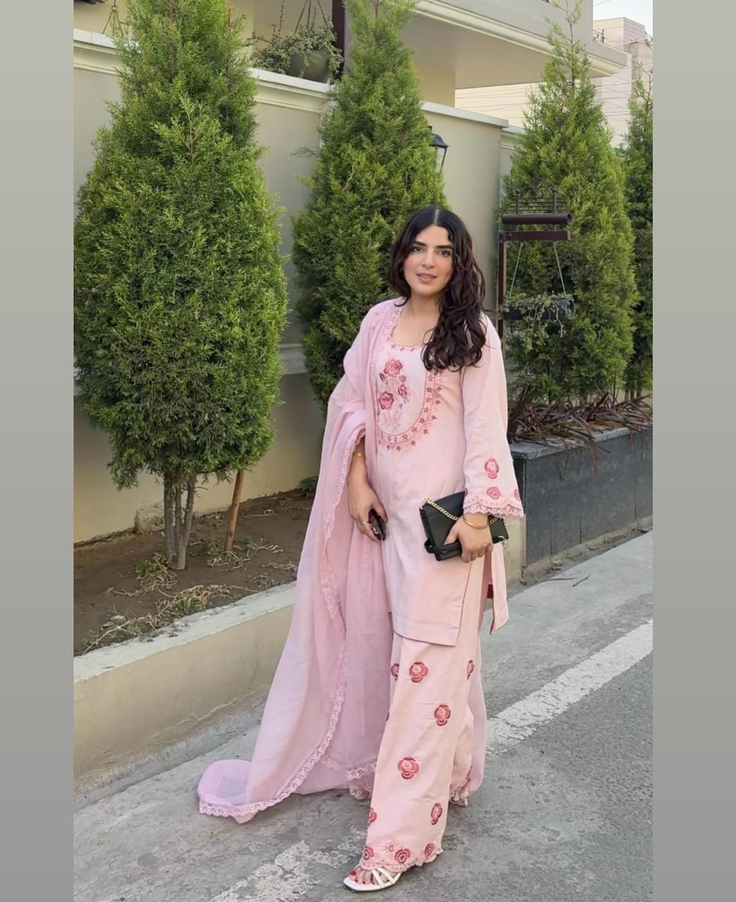 Trendy Light Pink Fully Stitched Palazzo Suit