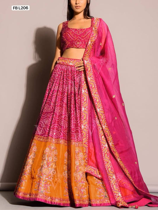 Wonderful Tapeta Silk Pink & Orange Color Lehenga Choli