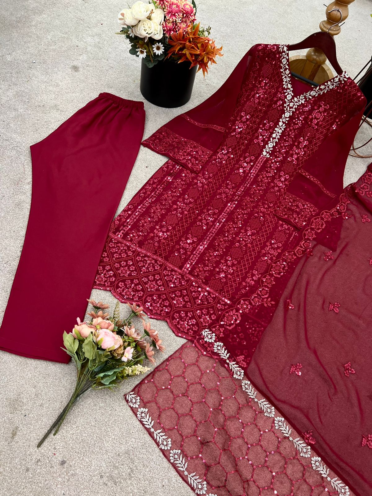 Mesmerizing Sequence Work Maroon Color Salwar Suit