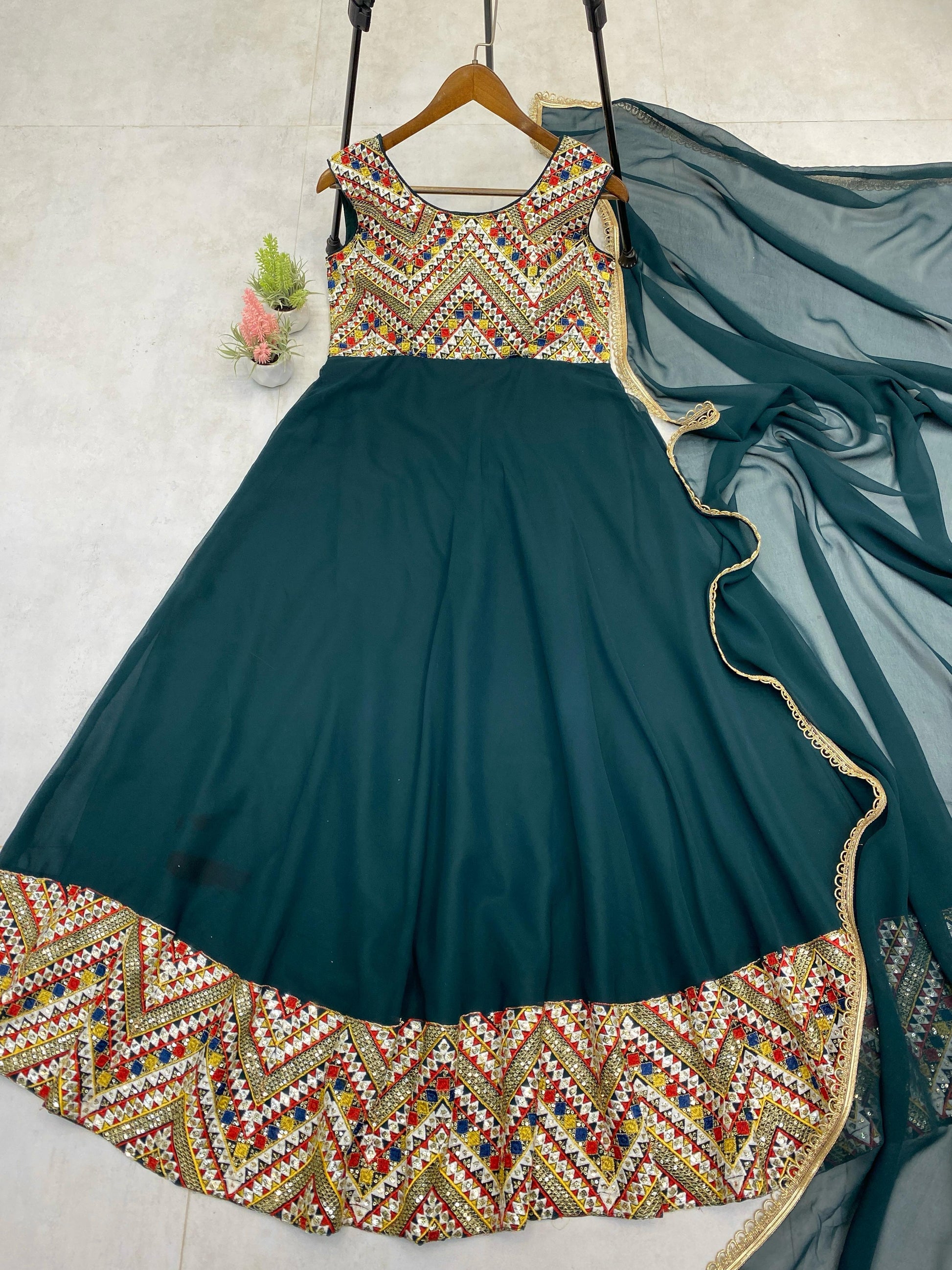 Wonderful Sequence Work Green Color Gown