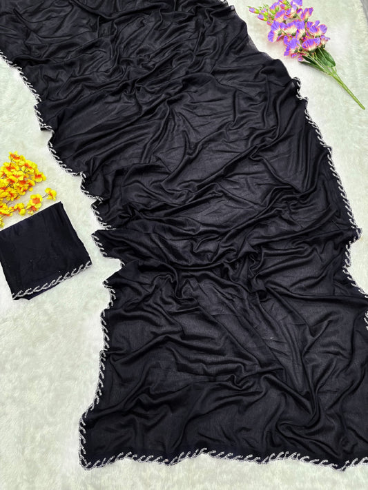 Fabulous Hand Jarkan Work Black Color saree