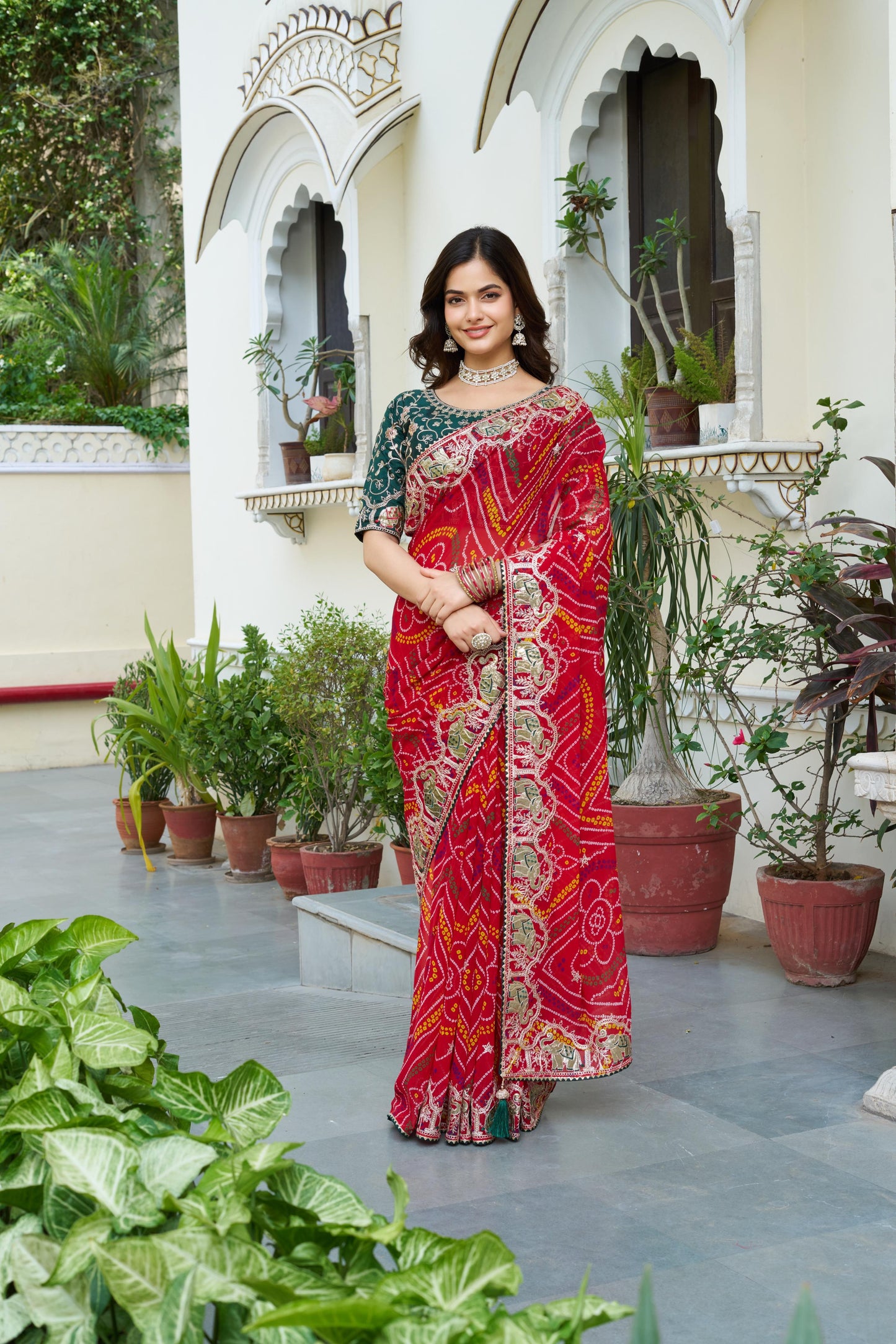 Elegant Bandhani Print Red Color Saree
