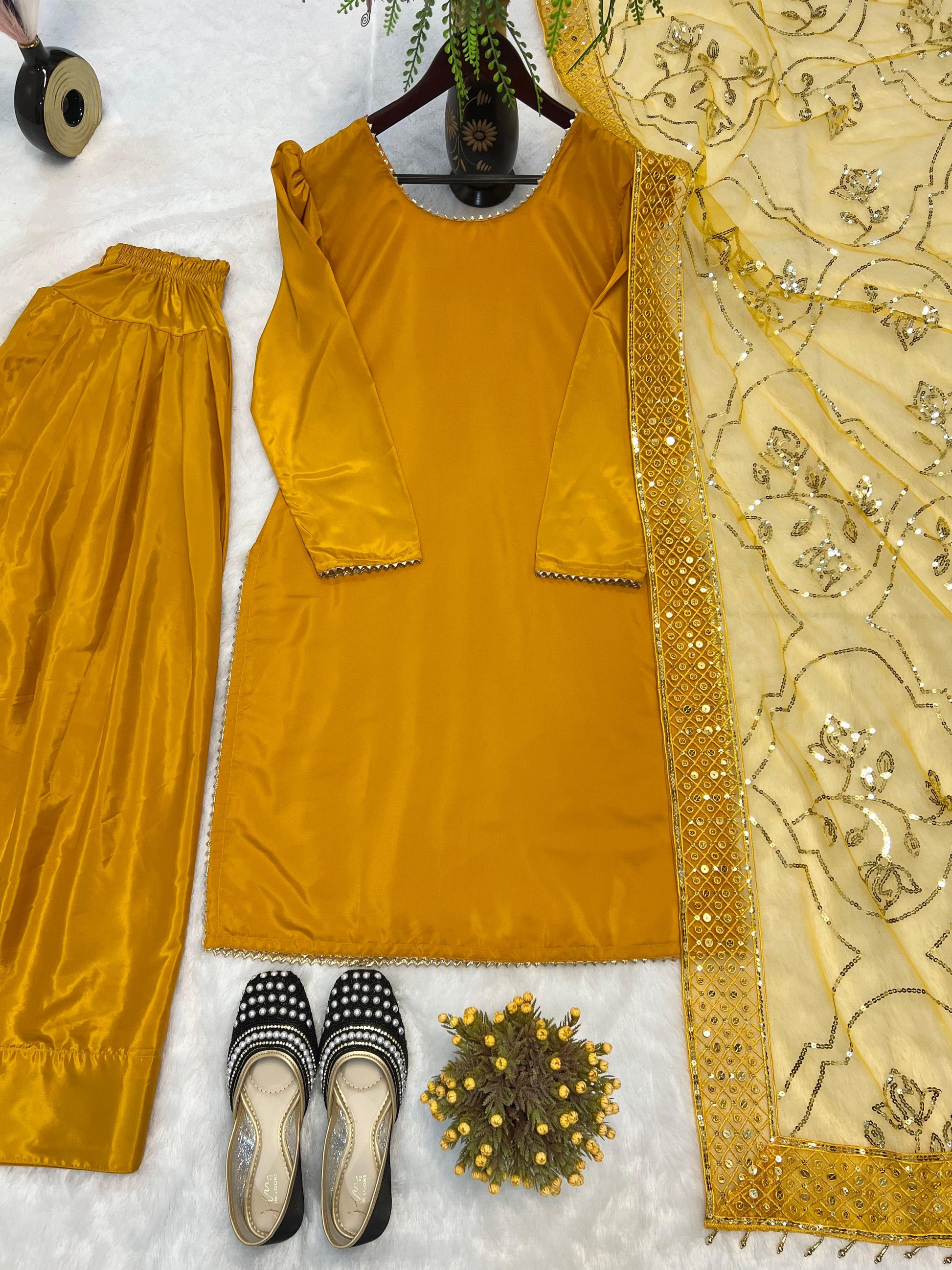 Gorgeous Mustard Color Farshi Salwar Suit