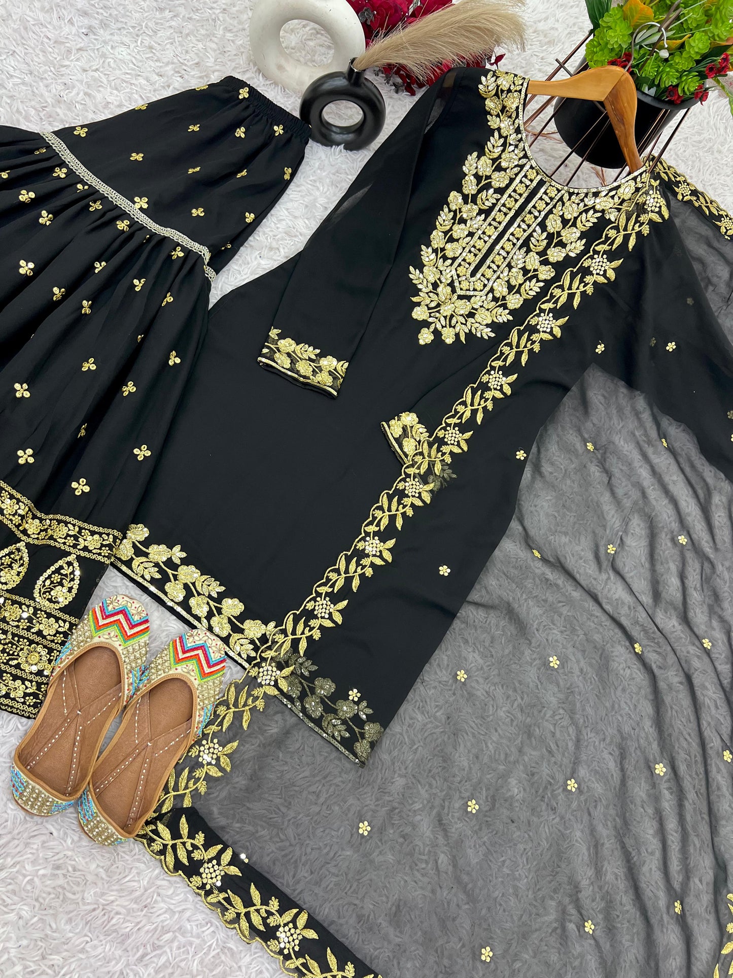 Georgette Black Color Sequence Sharara Suit