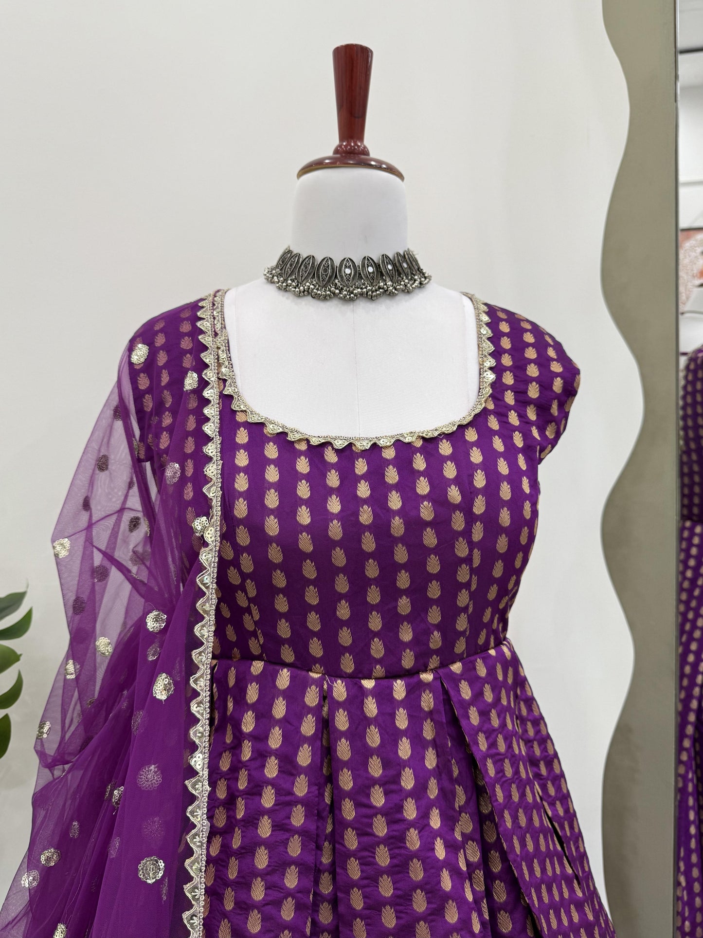 Captivating Jacquard Silk Purple Color Gown With Dupatta