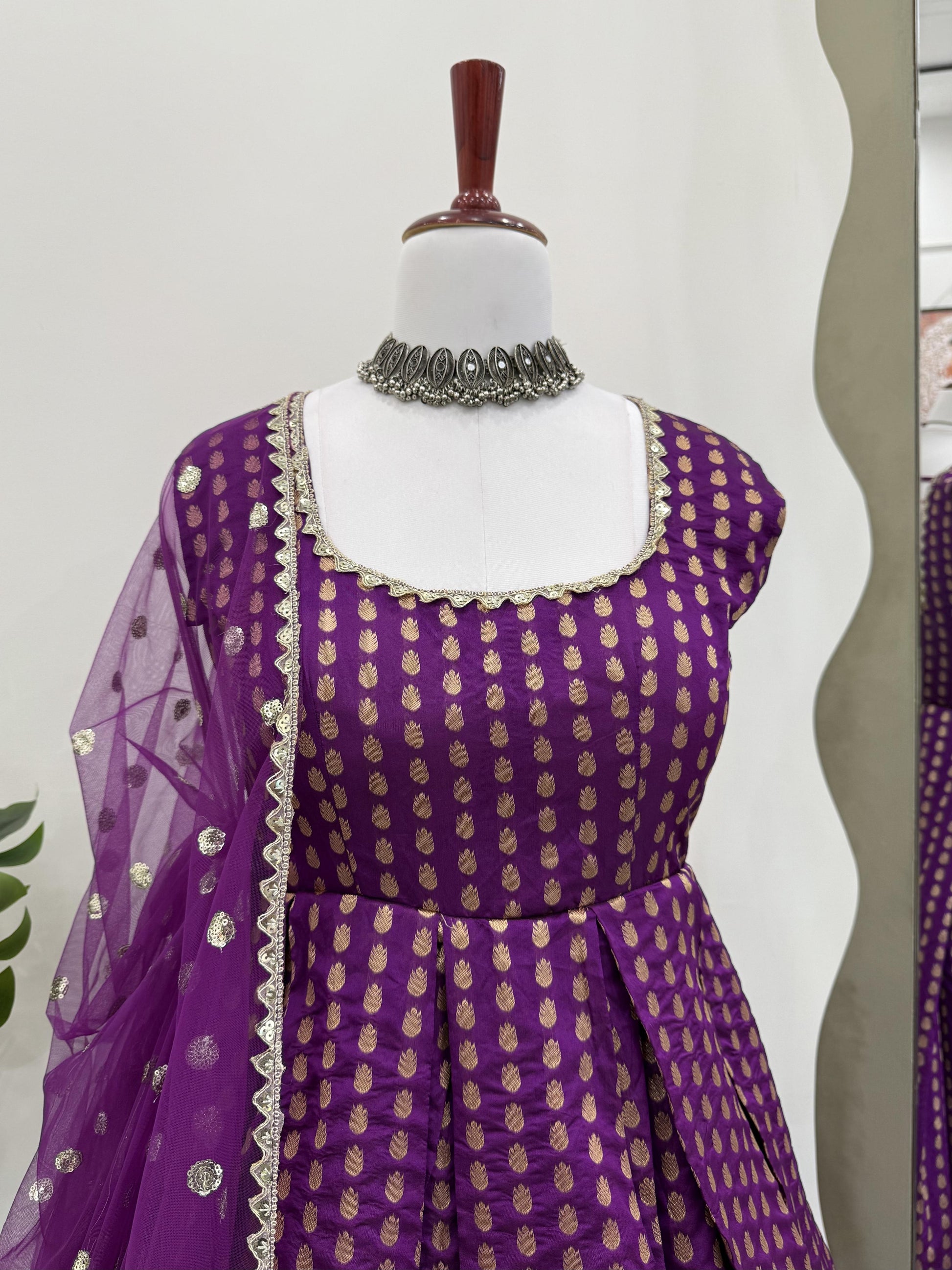 Captivating Jacquard Silk Purple Color Gown With Dupatta